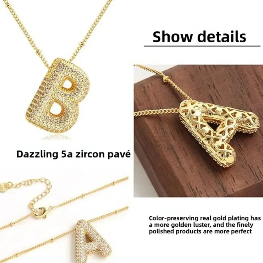 18k Gold Letter A Initial Necklace Micro-Set Zirconia Jewelry